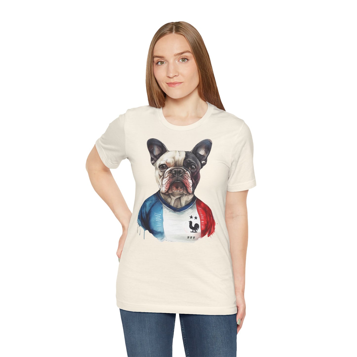 Unisex T-Shirt Fußball Fan Wuffis I EM 2024 I Französische Bulldogge I Team Frankreich