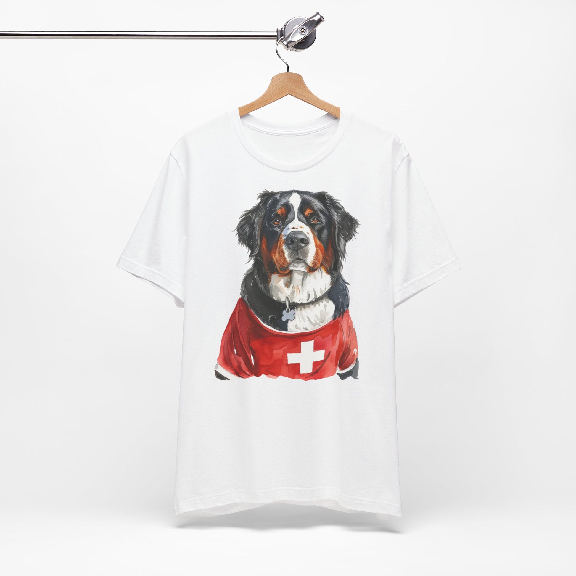 T Shirt zur EM mit Berner Sennenhund im Fußball Trikot Schweiz