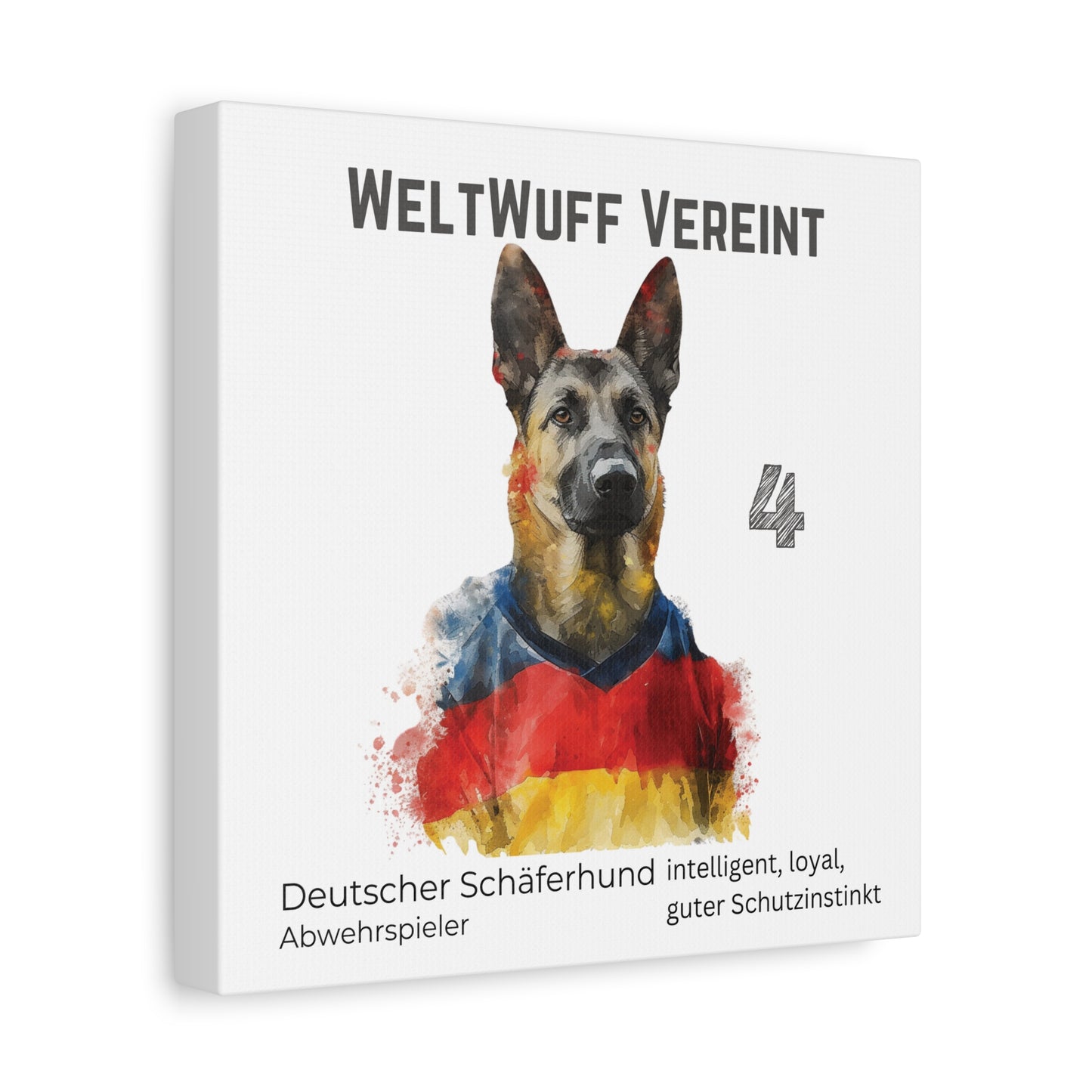 "WeltWuff Vereint" I Anpassbare Leinwand I Kreativer Ausdruck für Hundeliebhaber und Fußballfans I Deutscher Schäferhund