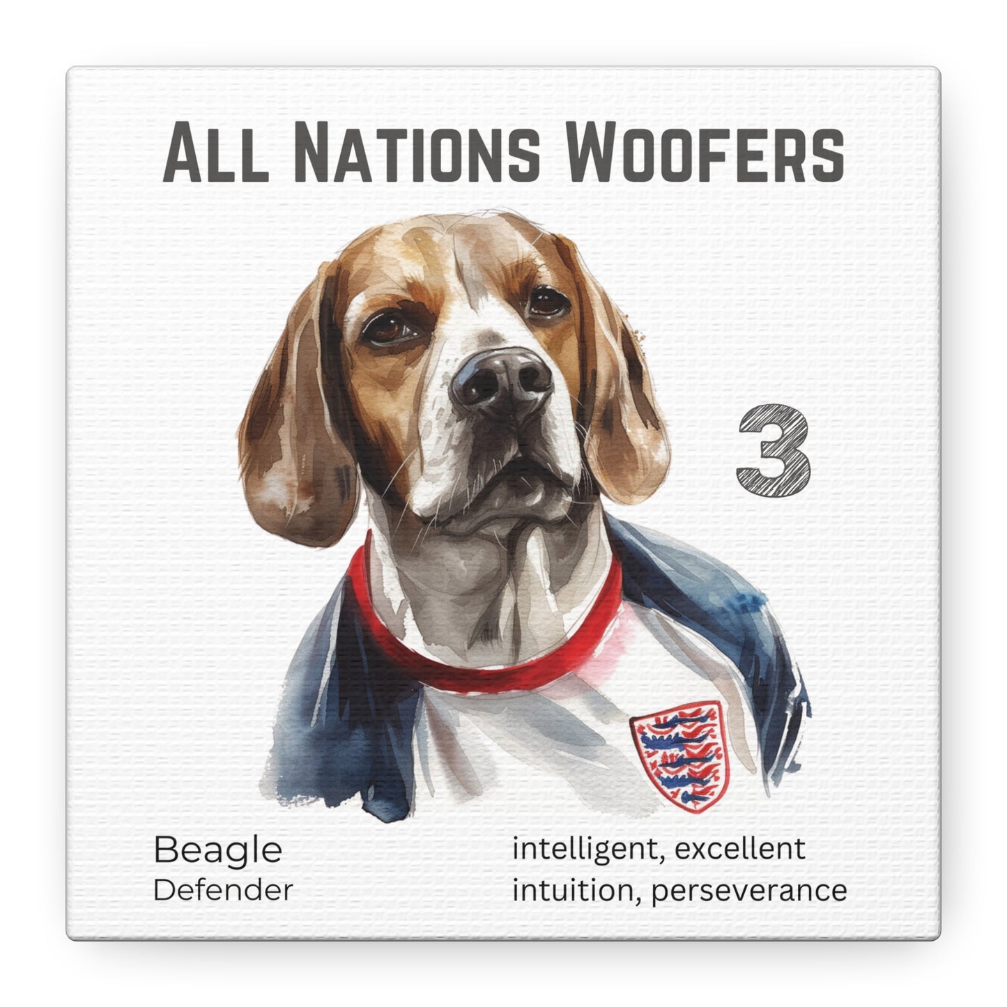 All Nations Woofers I Anpassbare Leinwand I Kreativer Ausdruck für Hundeliebhaber und Fußballfans I Beagle