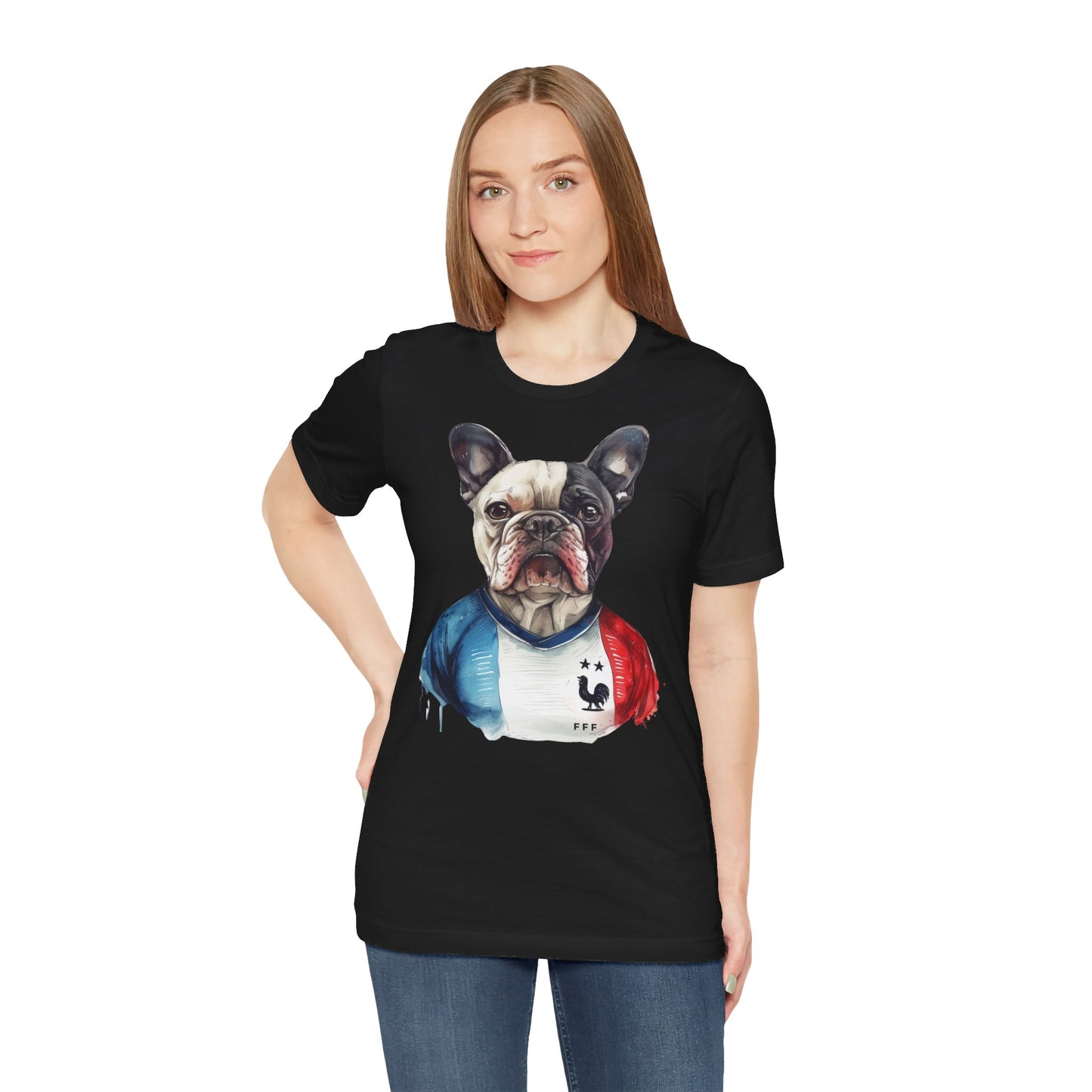 Unisex T-Shirt Fußball Fan Wuffis I EM 2024 I Französische Bulldogge I Team Frankreich