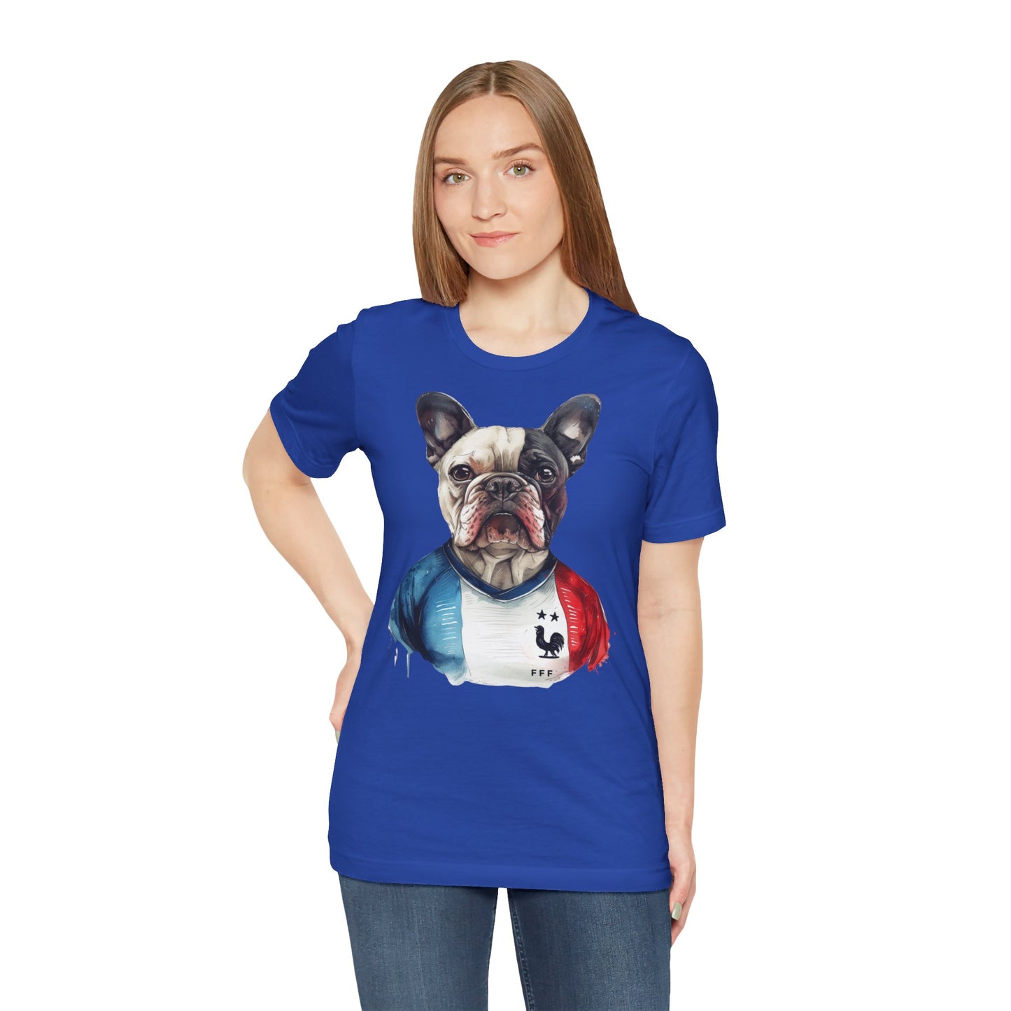 Unisex T-Shirt Fußball Fan Wuffis I EM 2024 I Französische Bulldogge I Team Frankreich