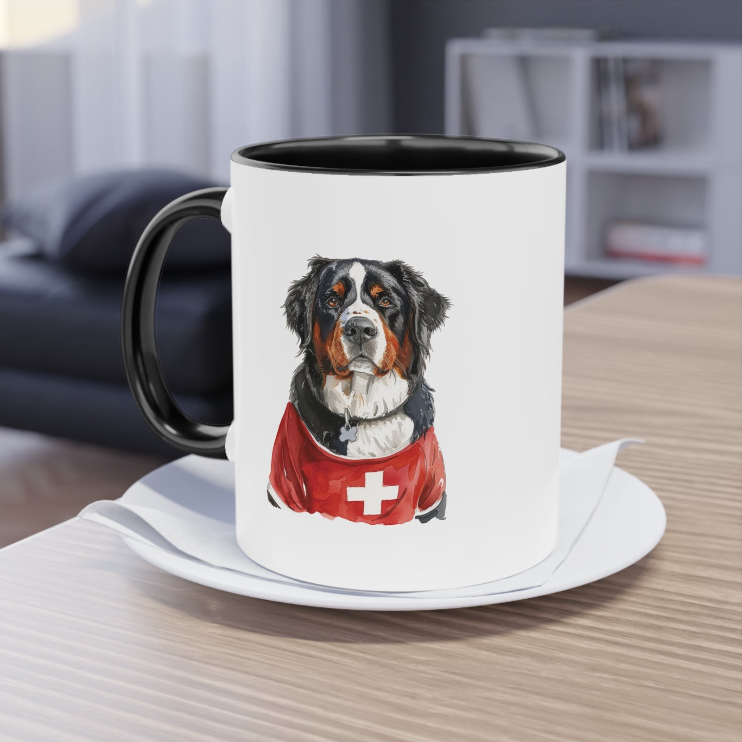 Hunde Tasse Fußball Fan Wuffis I EM 2024 I Berner Sennenhund I Team Schweiz