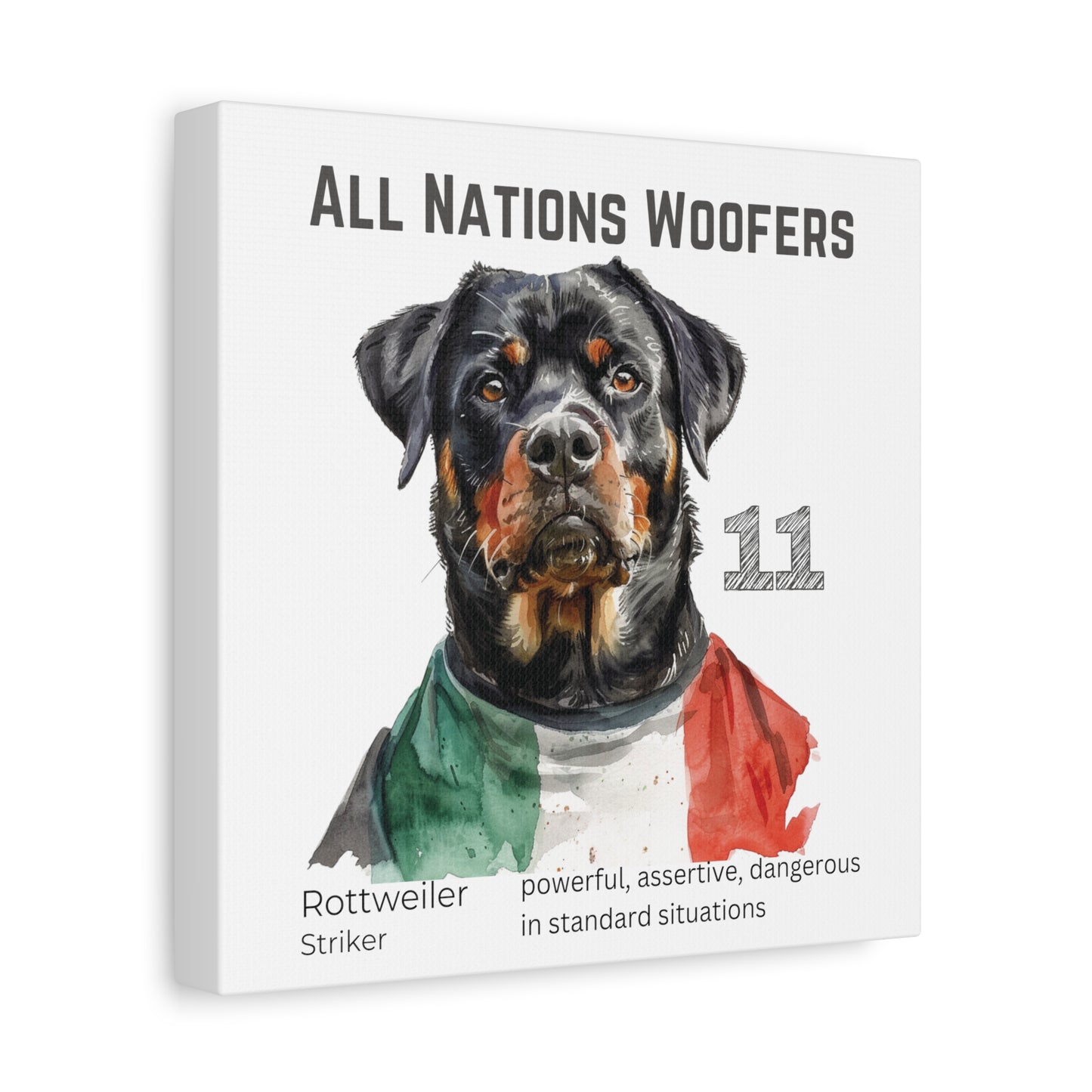 "All Nations Woofers" I Toile personnalisable I Expression créative pour les amoureux des chiens et les fans de football I Rottweiler