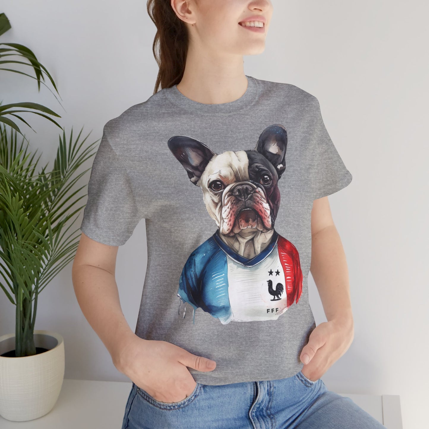 Unisex T-Shirt Fußball Fan Wuffis I EM 2024 I Französische Bulldogge I Team Frankreich