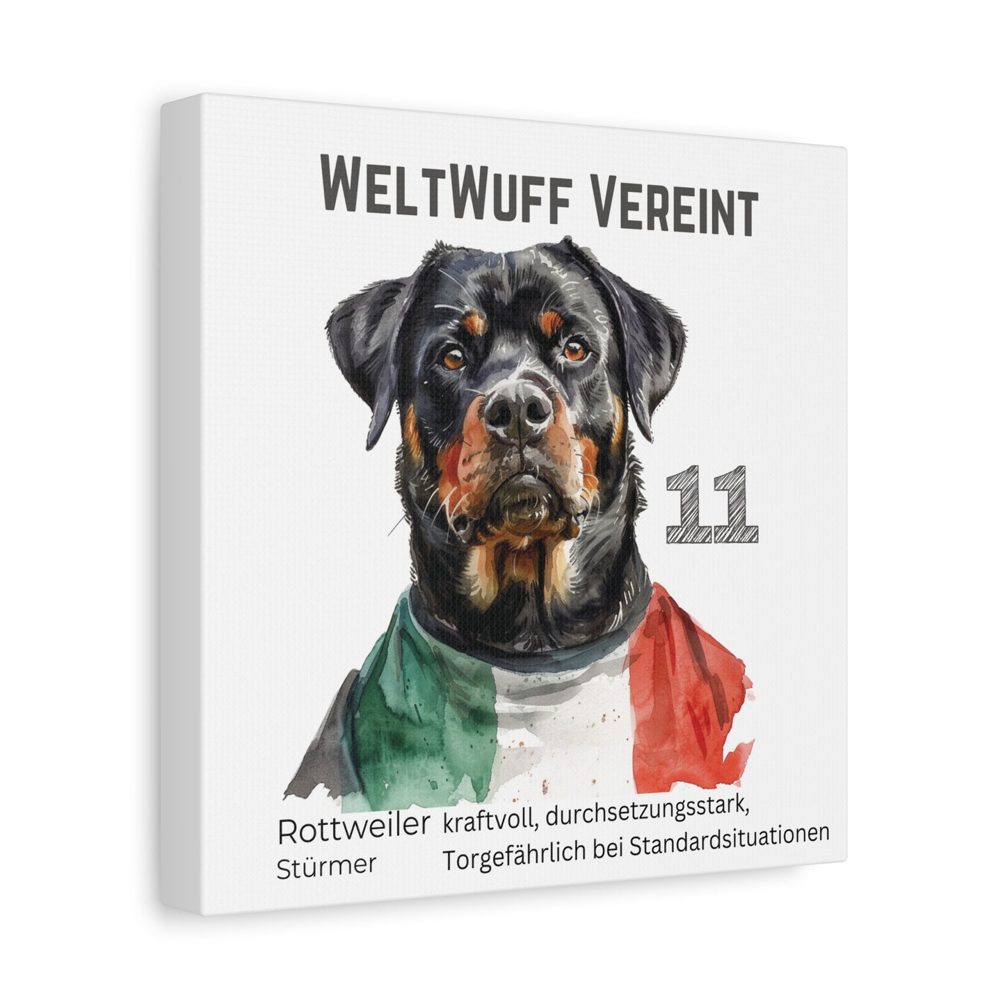 "WeltWuff Vereint" I Anpassbare Leinwand I Kreativer Ausdruck für Hundeliebhaber und Fußballfans I Rottweiler