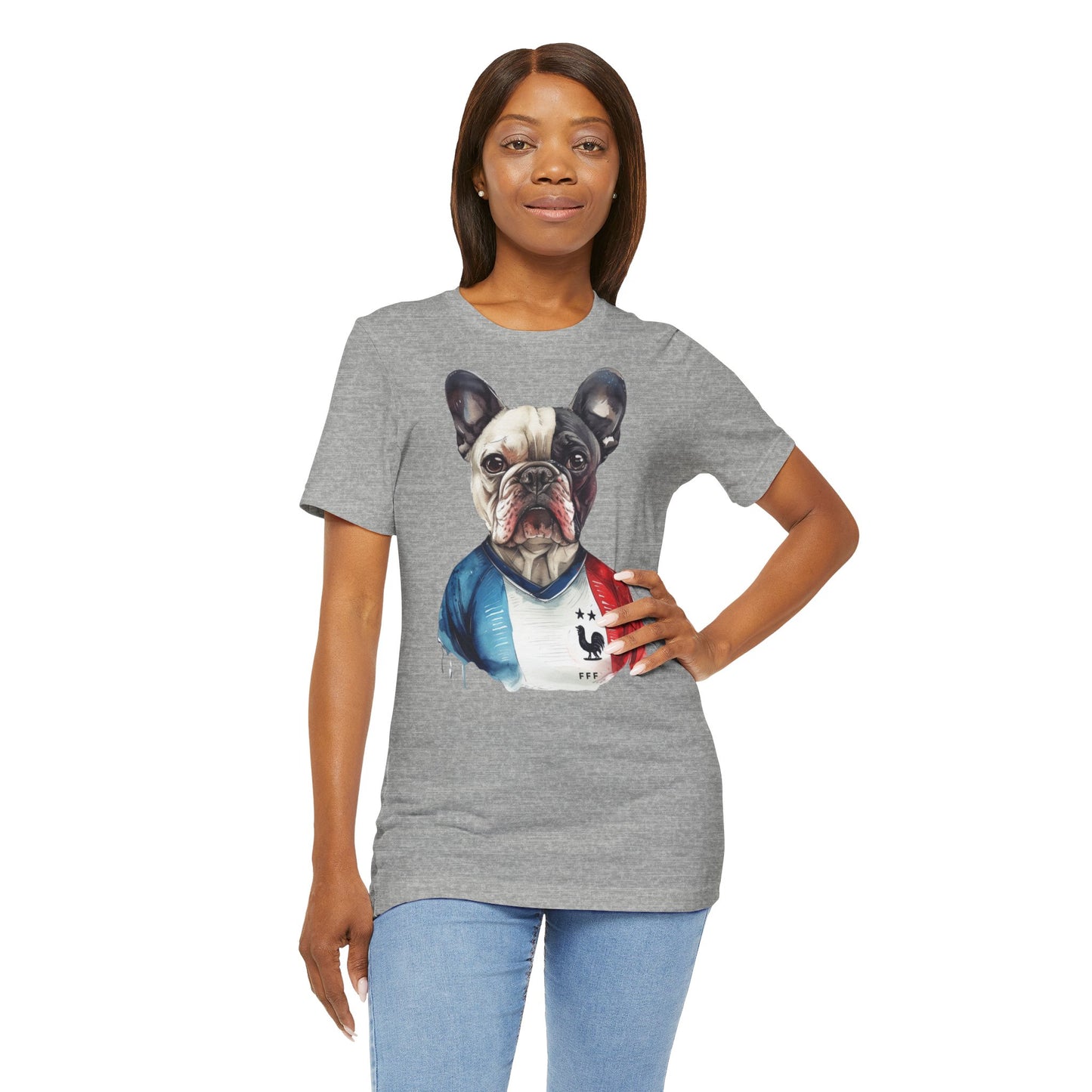 Unisex T-Shirt Fußball Fan Wuffis I EM 2024 I Französische Bulldogge I Team Frankreich