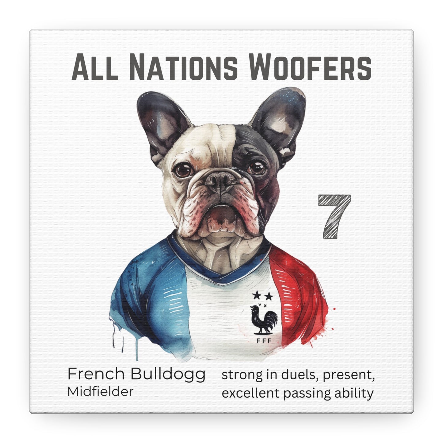 All Nations Woofers I Anpassbare Leinwand I Kreativer Ausdruck für Hundeliebhaber und Fußballfans I Französische Bulldogge