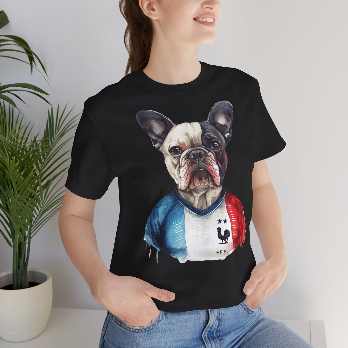 Unisex T-Shirt Fußball Fan Wuffis I EM 2024 I Französische Bulldogge I Team Frankreich