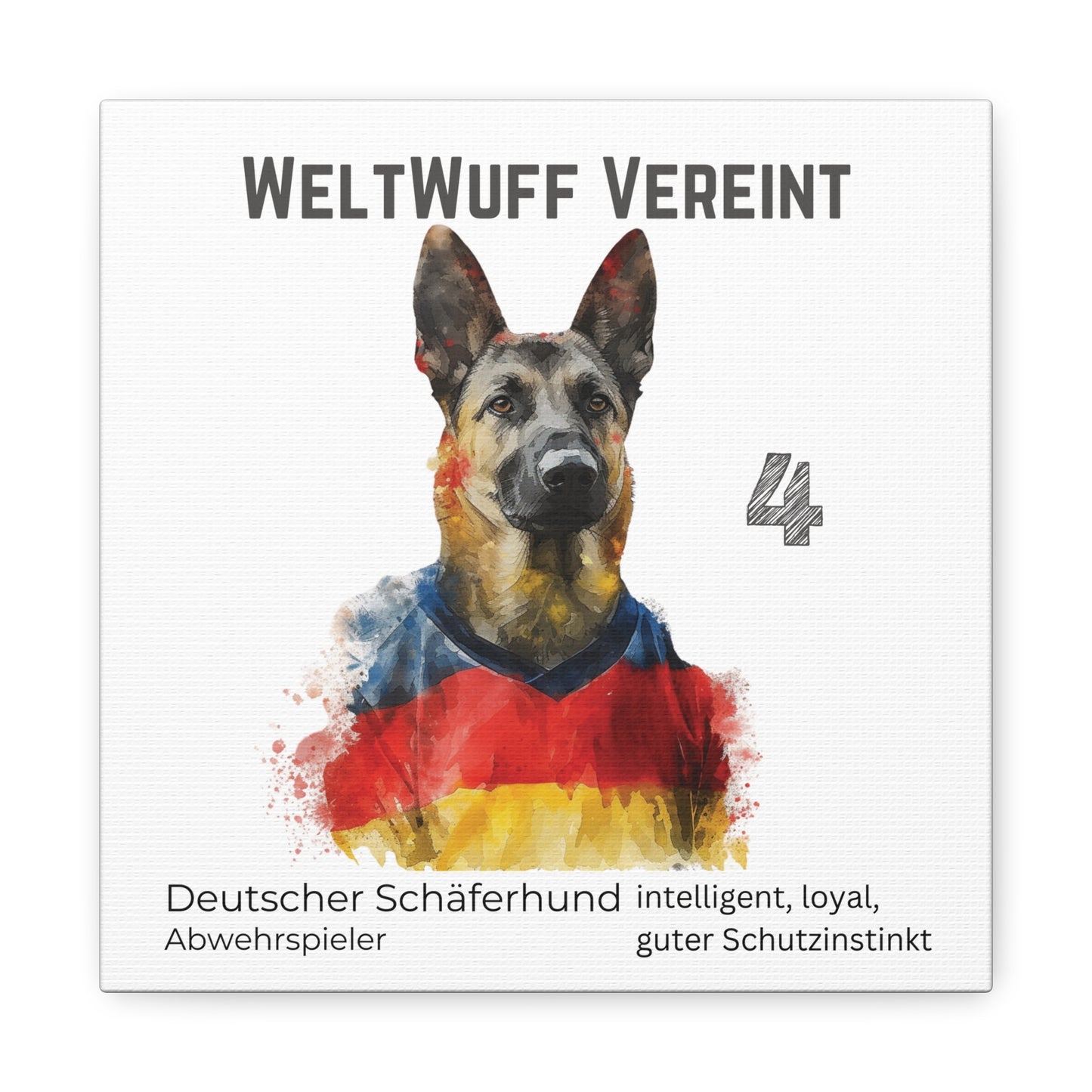 "WeltWuff Vereint" I Anpassbare Leinwand I Kreativer Ausdruck für Hundeliebhaber und Fußballfans I Deutscher Schäferhund