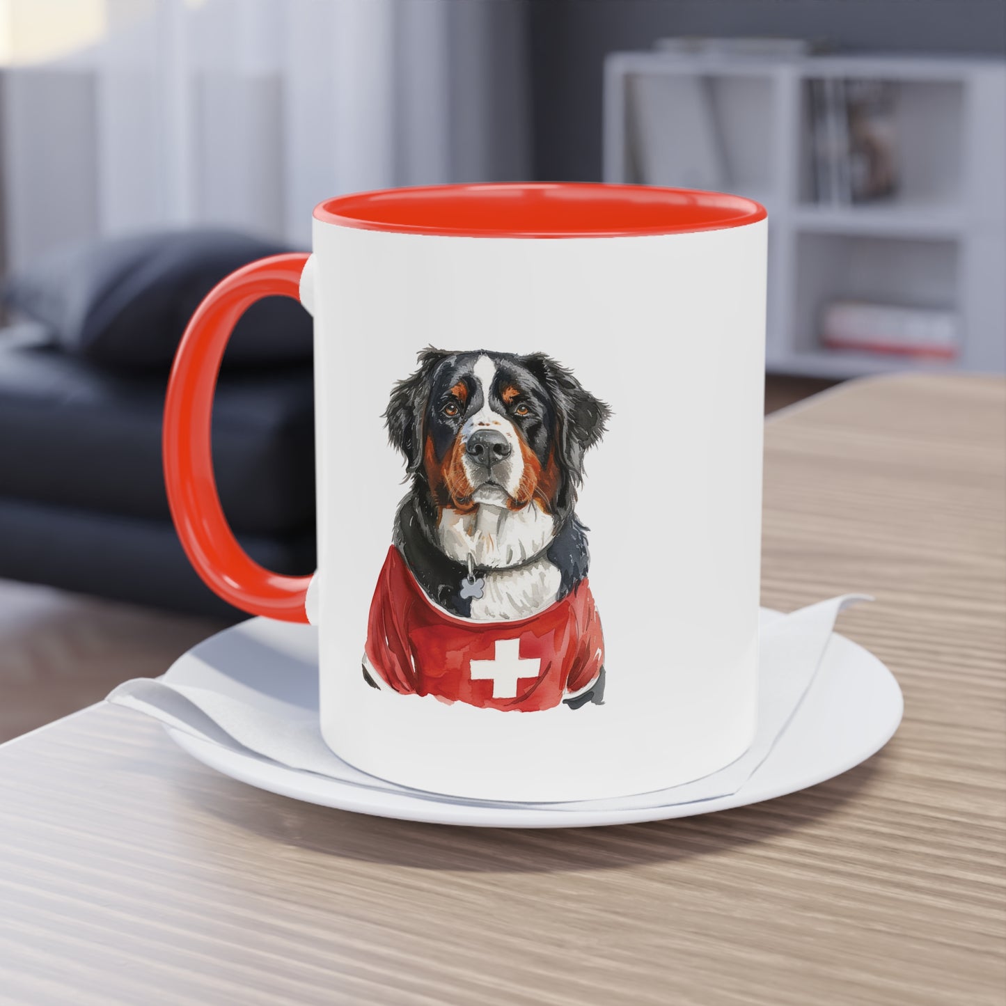 Hunde Tasse Fußball Fan Wuffis I EM 2024 I Berner Sennenhund I Team Schweiz