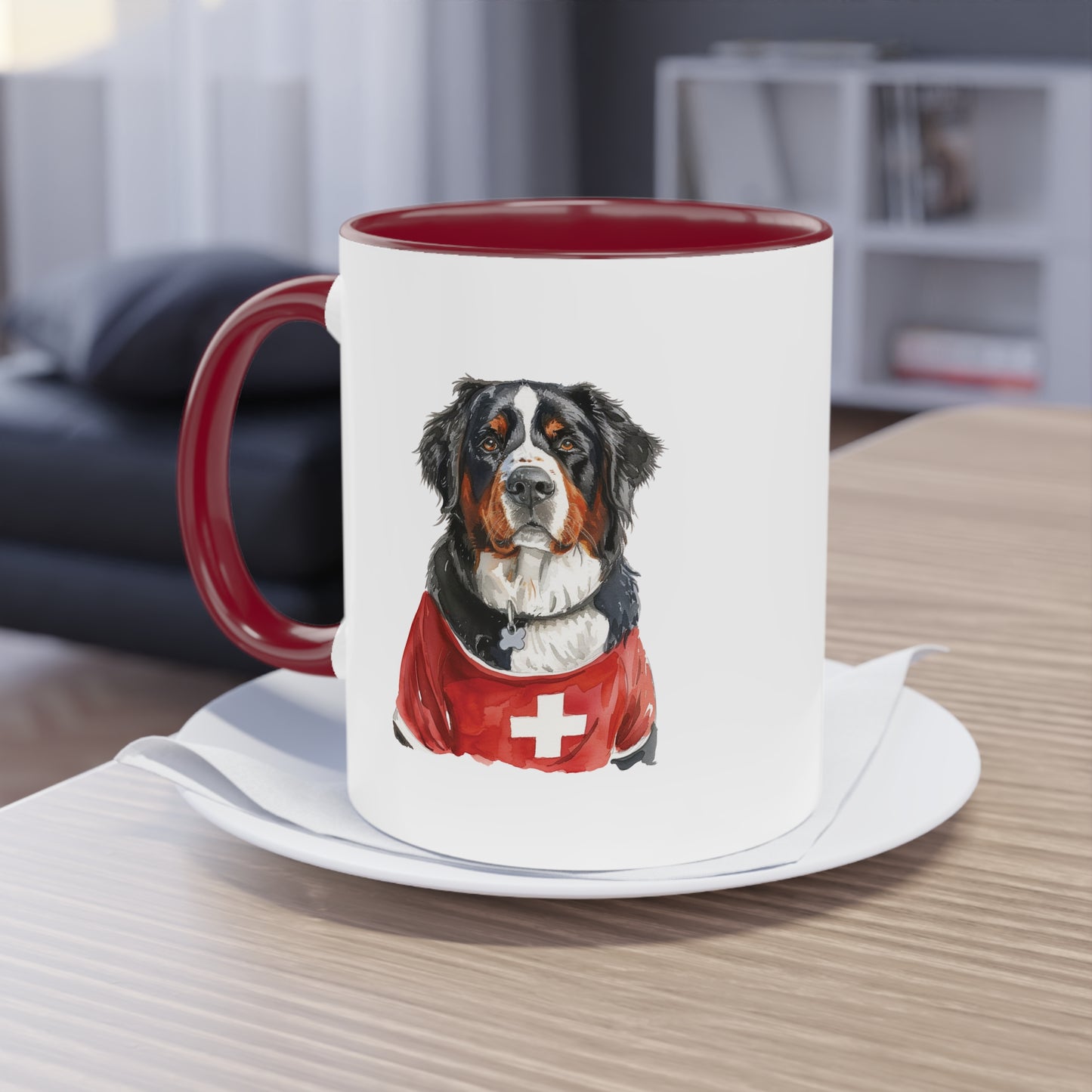 Hunde Tasse Fußball Fan Wuffis I EM 2024 I Berner Sennenhund I Team Schweiz