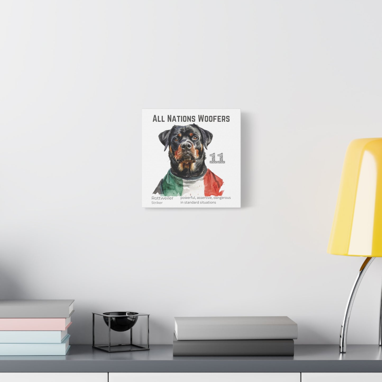 "All Nations Woofers" I Toile personnalisable I Expression créative pour les amoureux des chiens et les fans de football I Rottweiler