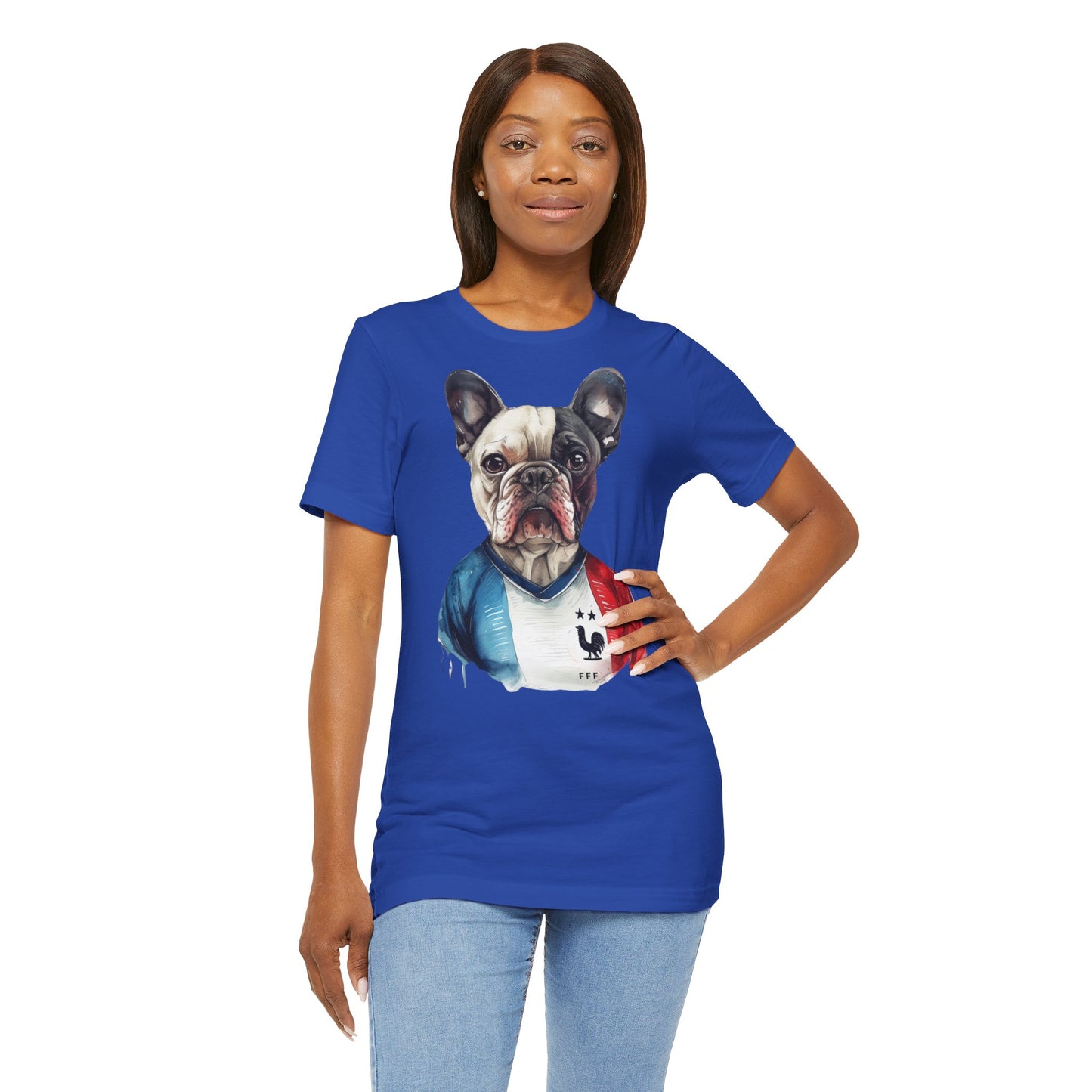 Unisex T-Shirt Fußball Fan Wuffis I EM 2024 I Französische Bulldogge I Team Frankreich