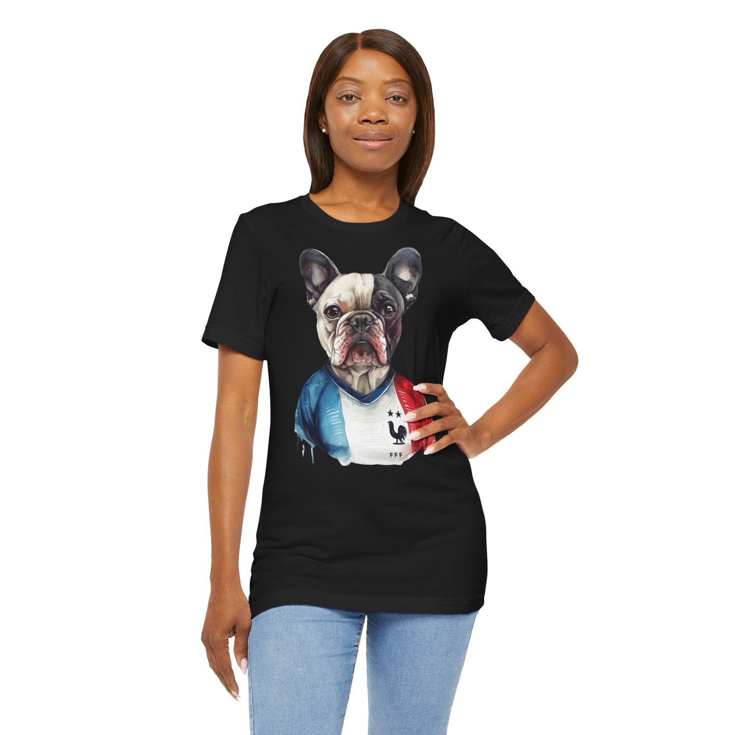 Unisex T-Shirt Fußball Fan Wuffis I EM 2024 I Französische Bulldogge I Team Frankreich