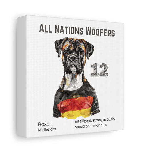 All Nations Woofers I Anpassbare Leinwand I Kreativer Ausdruck für Hundeliebhaber und Fußballfans I Boxer