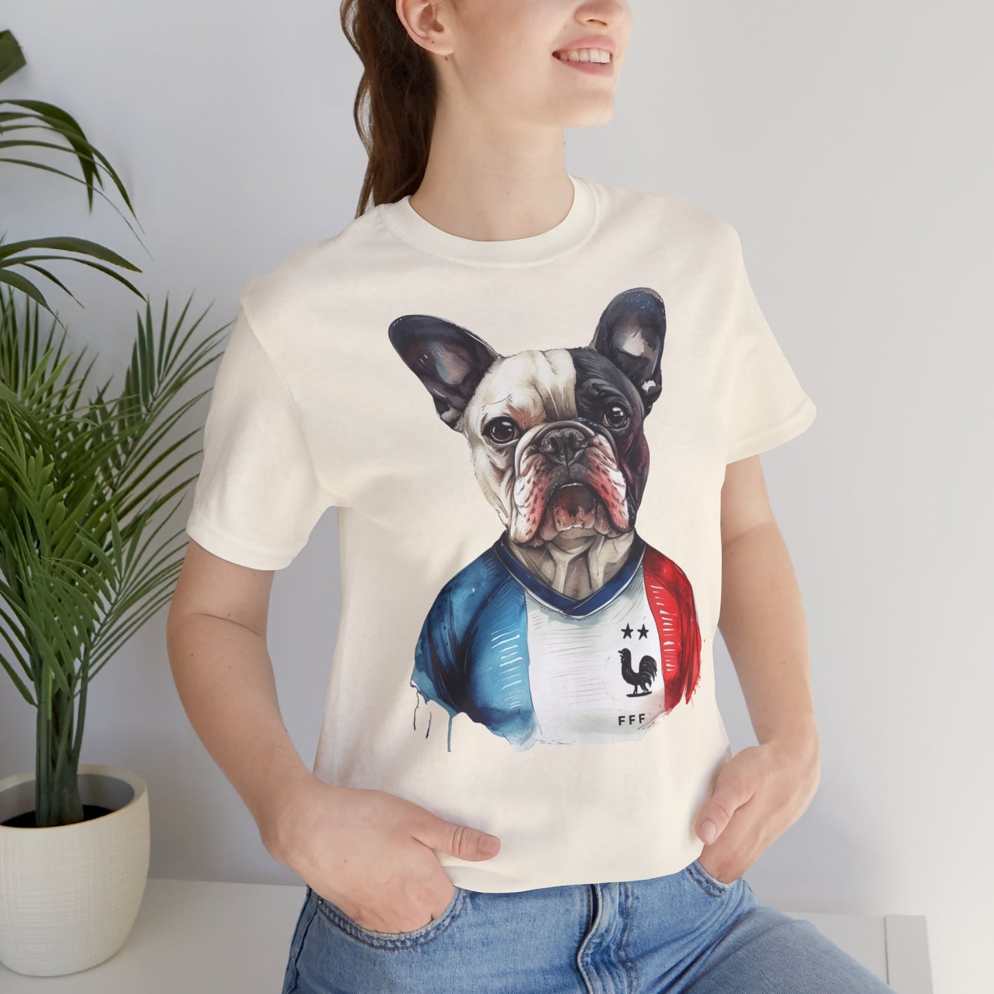 Unisex T-Shirt Fußball Fan Wuffis I EM 2024 I Französische Bulldogge I Team Frankreich