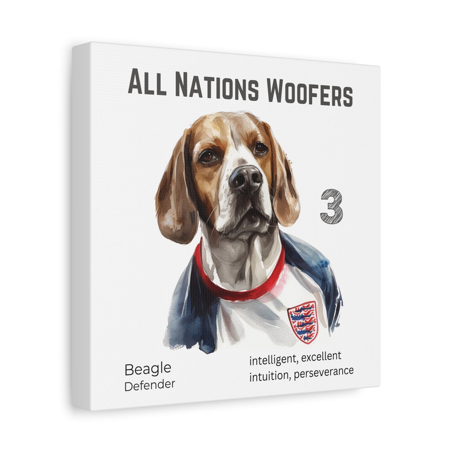 All Nations Woofers I Anpassbare Leinwand I Kreativer Ausdruck für Hundeliebhaber und Fußballfans I Beagle