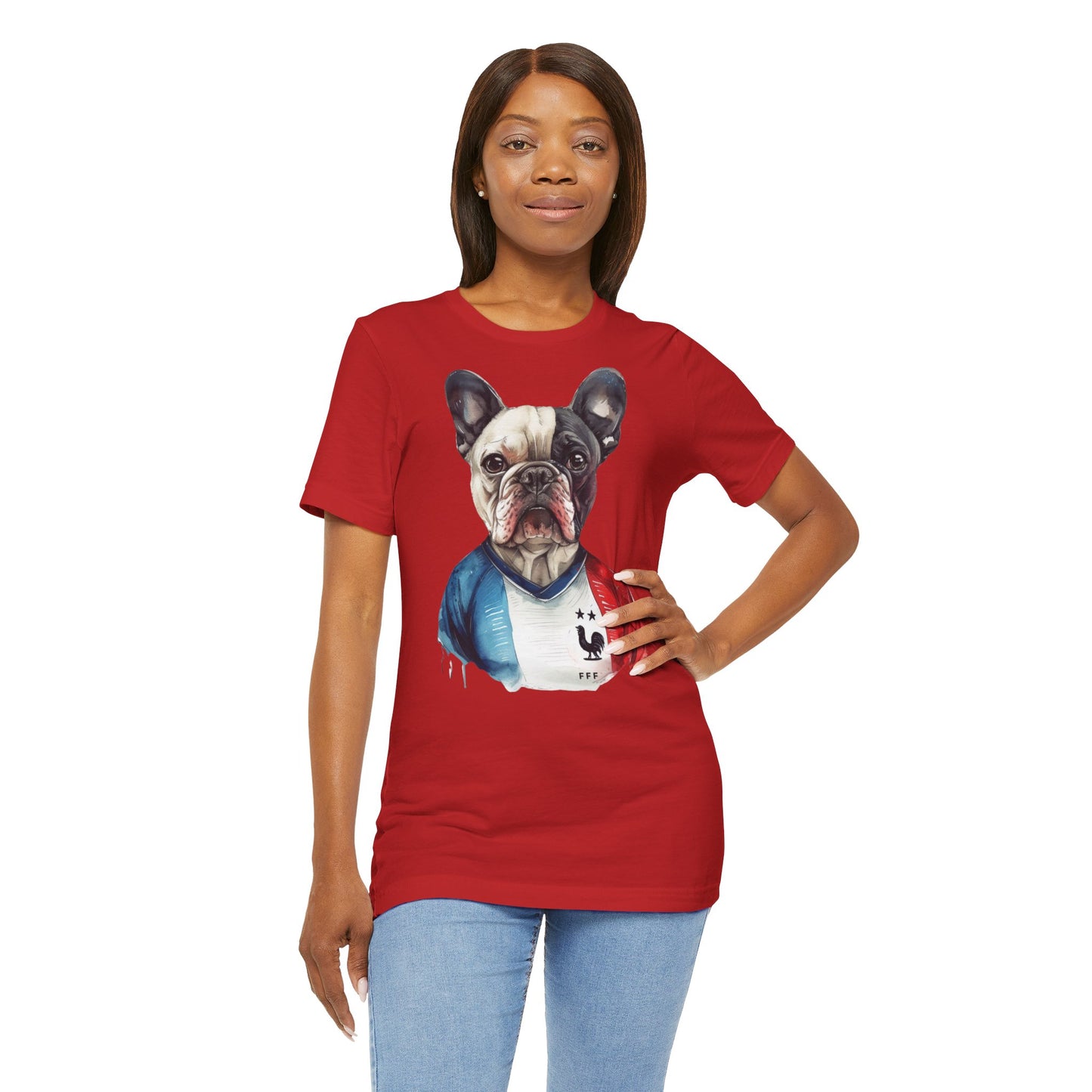 Unisex T-Shirt Fußball Fan Wuffis I EM 2024 I Französische Bulldogge I Team Frankreich