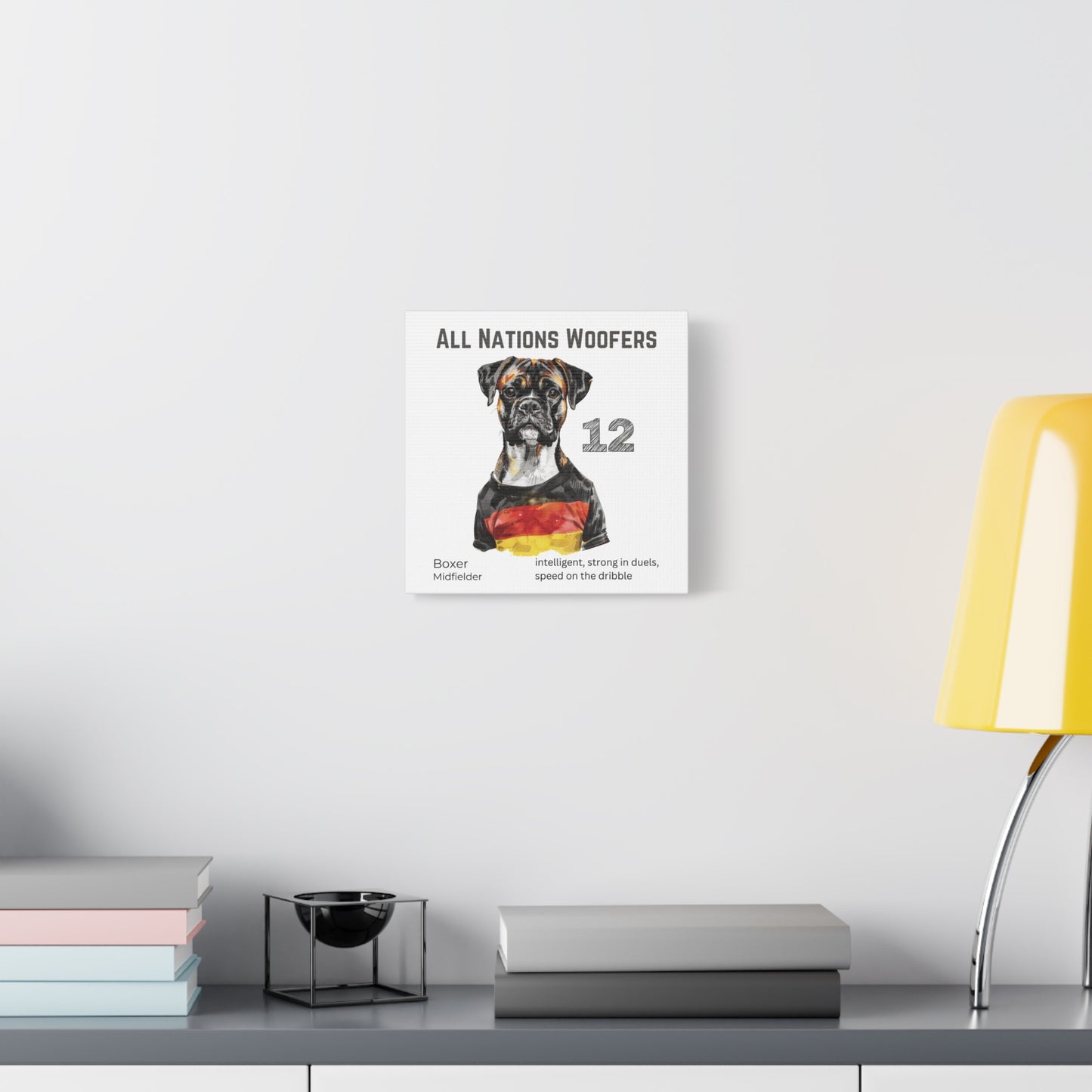 All Nations Woofers I Anpassbare Leinwand I Kreativer Ausdruck für Hundeliebhaber und Fußballfans I Boxer