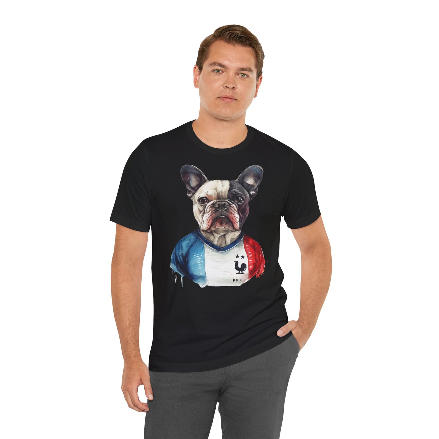 Unisex T-Shirt Fußball Fan Wuffis I EM 2024 I Französische Bulldogge I Team Frankreich