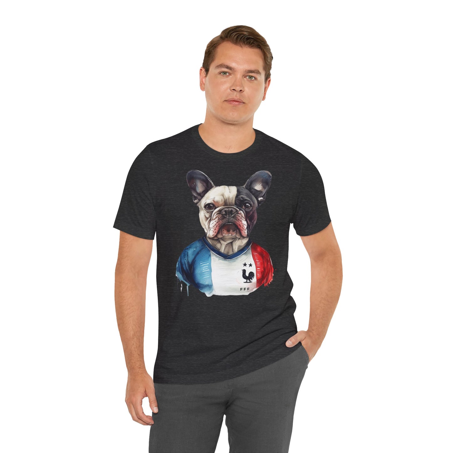 Unisex T-Shirt Fußball Fan Wuffis I EM 2024 I Französische Bulldogge I Team Frankreich