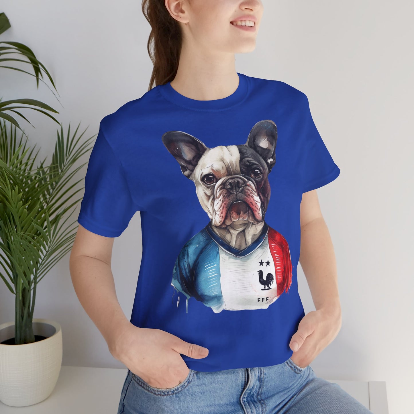 Unisex T-Shirt Fußball Fan Wuffis I EM 2024 I Französische Bulldogge I Team Frankreich