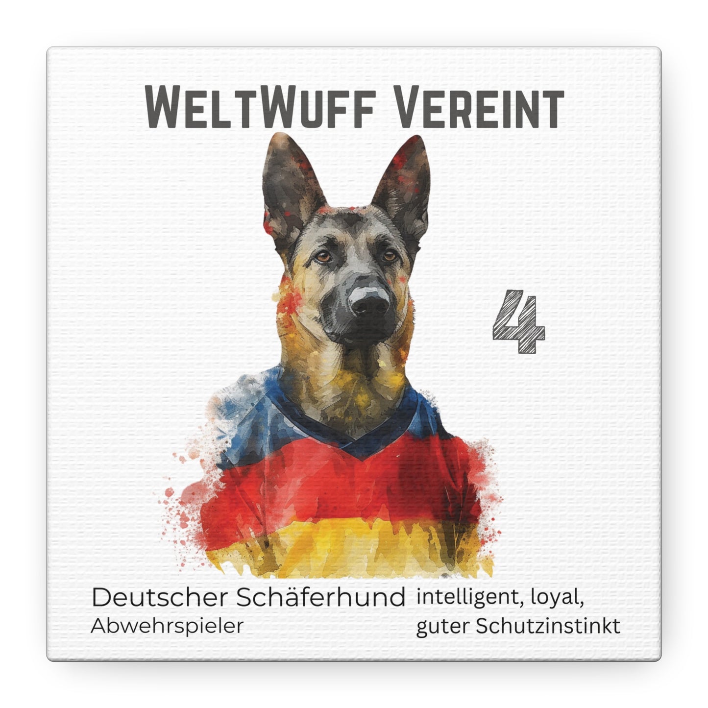 "WeltWuff Vereint" I Anpassbare Leinwand I Kreativer Ausdruck für Hundeliebhaber und Fußballfans I Deutscher Schäferhund