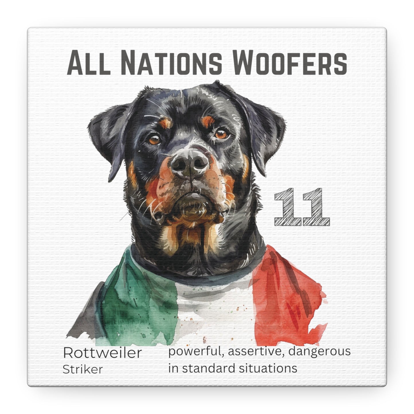 "All Nations Woofers" I Toile personnalisable I Expression créative pour les amoureux des chiens et les fans de football I Rottweiler