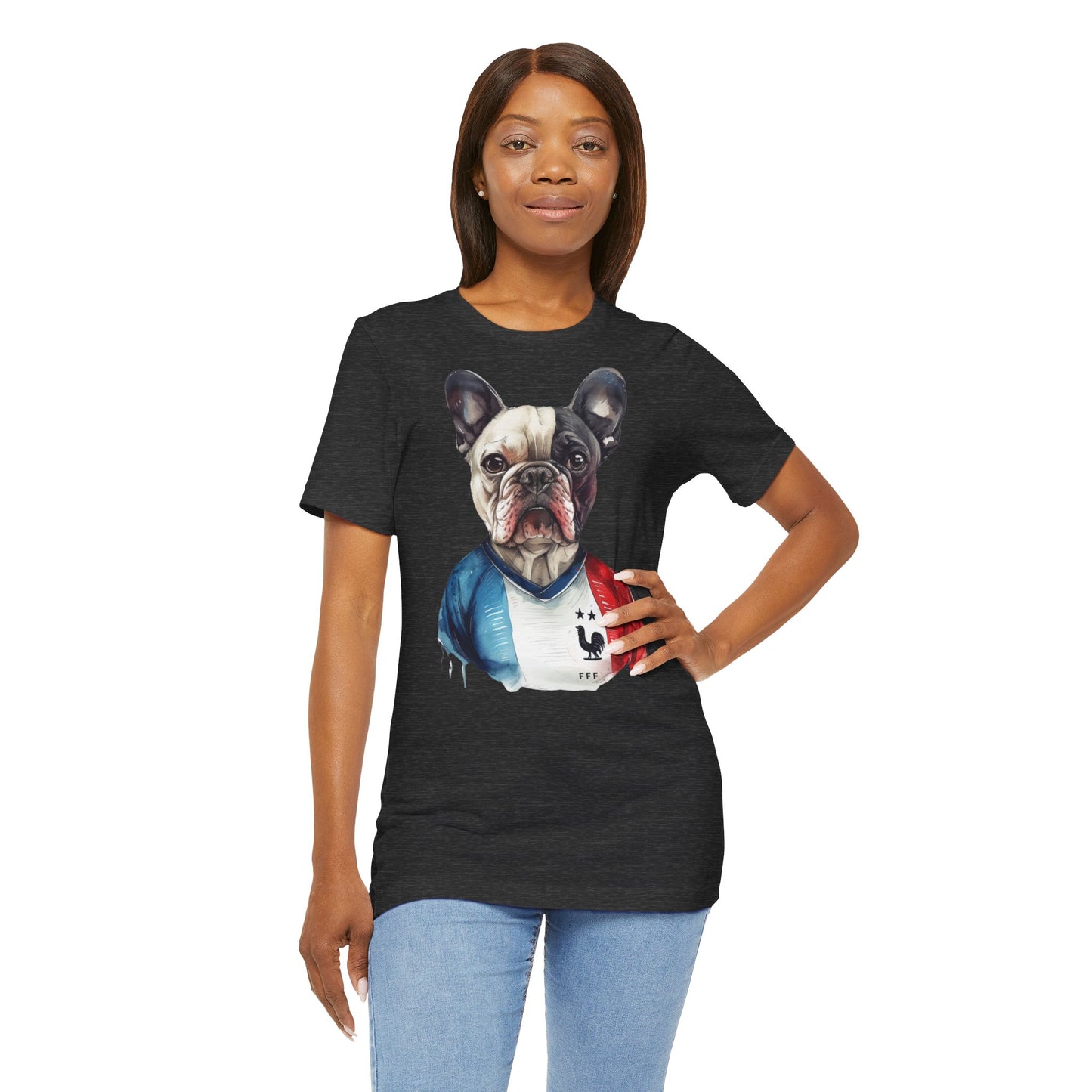 Unisex T-Shirt Fußball Fan Wuffis I EM 2024 I Französische Bulldogge I Team Frankreich