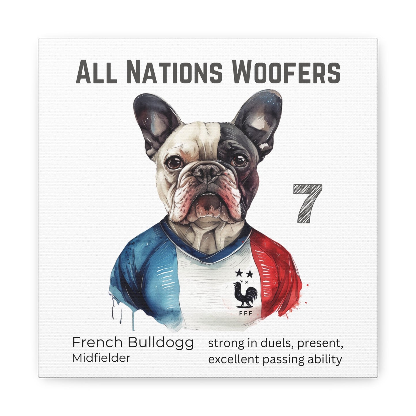 All Nations Woofers I Anpassbare Leinwand I Kreativer Ausdruck für Hundeliebhaber und Fußballfans I Französische Bulldogge