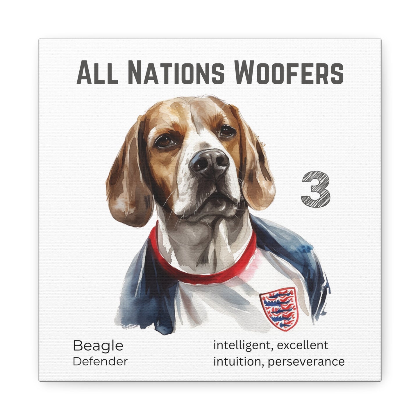 All Nations Woofers I Anpassbare Leinwand I Kreativer Ausdruck für Hundeliebhaber und Fußballfans I Beagle